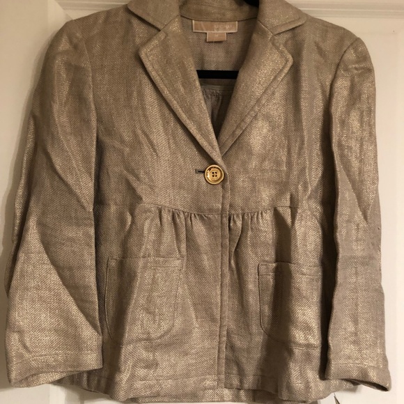 NWT Michael Kors 100% linen peplum jacket w/ gold - Picture 1 of 5